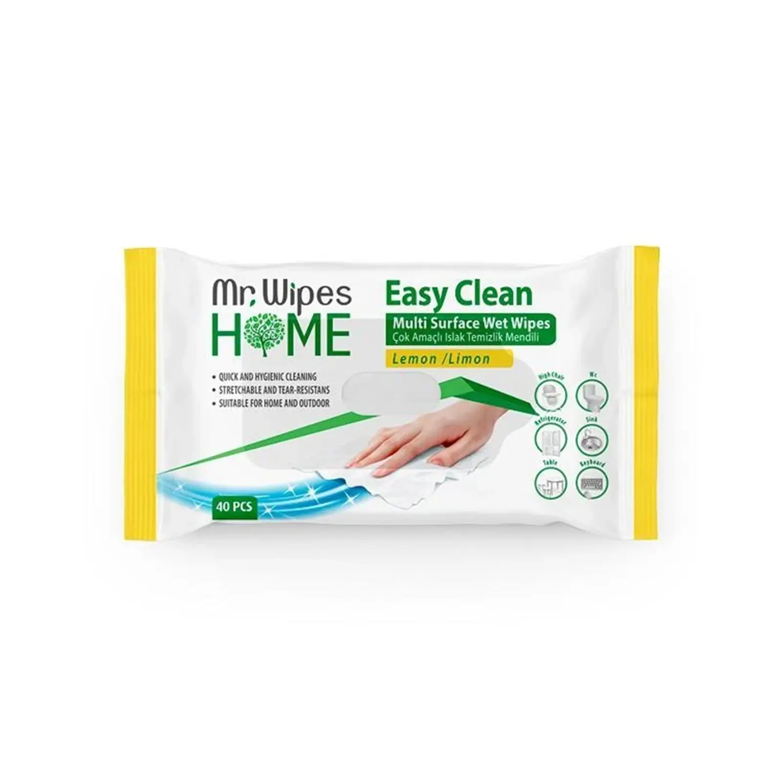 1205004_400.webp Mr. Wipes Easy Clean Yüzey Temizleme Mendili Limon Kokulu 40 Adet - Görsel 1
